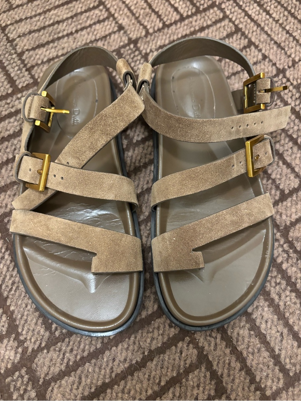 Massimo Dutti Taupe Flat Sandals with Buckles